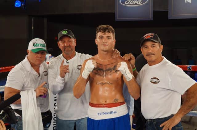 Connor Coyle pictured with his coaching team after his knockout win in his pro debut in Florida.
