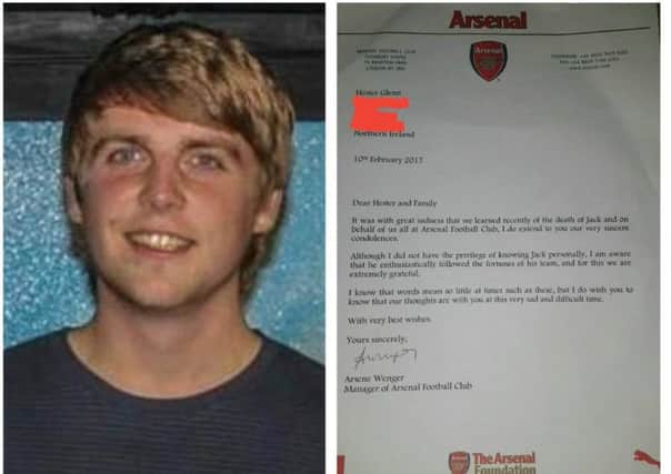Jack Glenn and the letter sent by Arsenal manager, Arsene Wenger, to Jack's mother Hester and to the Glenn family.
