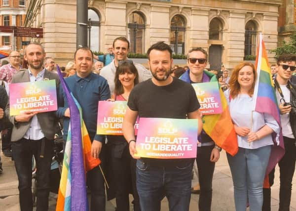 SDLP Leader and Foyle Assembly candidate Colum Eastwood supporting marriage equality at last years Foyle Pride rally in Guildhall Square, Derry.