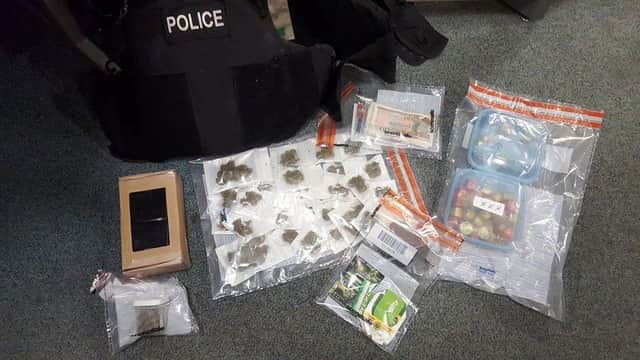 Some of the items seized by police on Saturday night.