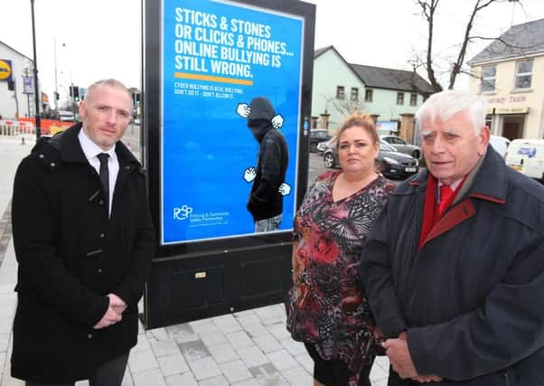 Ryan Mc Gee from the Department of Education with Ashleen Schenning, Vice-Chair of Causeway Coast and Glens Policing and Community Safety Partnership and Chair William King.PICTURE KEVIN MCAULEY/MCAULEY MULTIMEDIAA/CCGBC