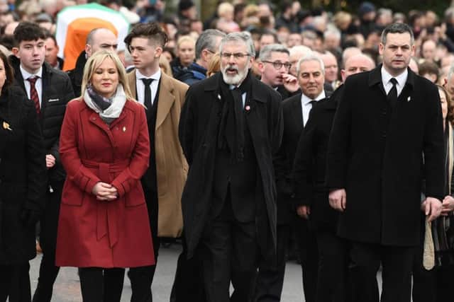 Gerry Adams and Michelle O'Neill at Martin McGuinness' funeral