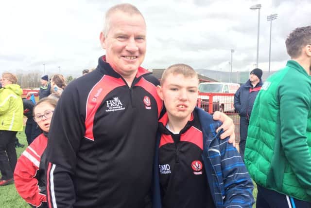 Derry legend Tony Scullion with Michael Cartin at the GAA for All event in Dungiven at the weekend.