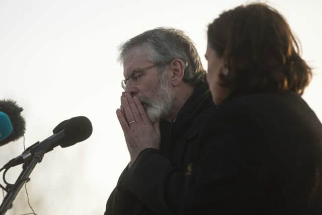 Sinn Fein president Gerry Adams pictured at City Cemetery yesterday.