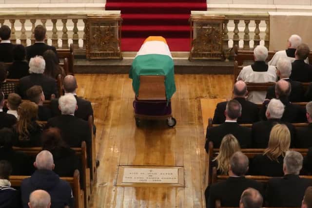The funeral of Northern Ireland's former deputy first minister and ex-IRA commander Martin McGuinness takes place at St Columba's Church Long Tower. (Niall Carson/PA Wire)