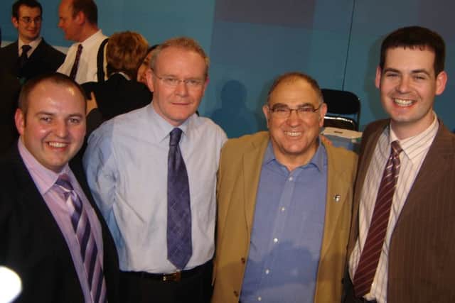 The late Martin McGuinness, pictured with former South African government minister, Ronnie Kasrils, and ANC member, with PÃ¡draig Mac Lochlainn and Pearse Doherty a number of years ago.