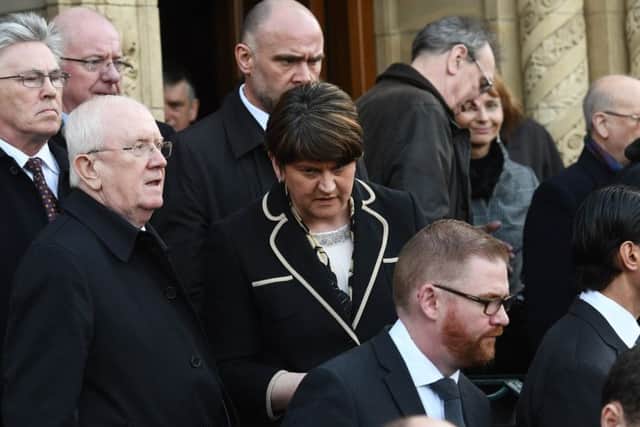 DUP leader, Arlene Foster, at the funeral of Martin McGuinness. (Photo Colm Lenaghan/Pacemaker Press)