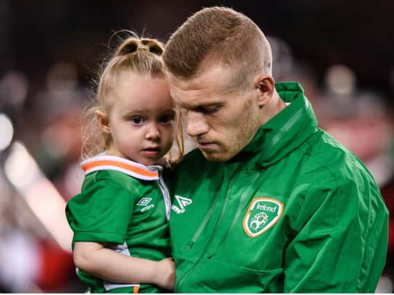 James McClean with his daughter Allie-Mae ahead of the FIFA World Cup Qualifier Group D match between Republic of Ireland and Wales at the Aviva Stadium in Dublin.