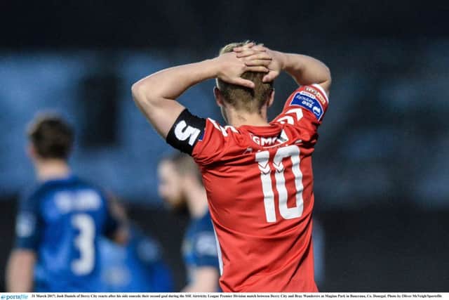 Josh Daniels of Derry City reacts after his side concede their second goal.