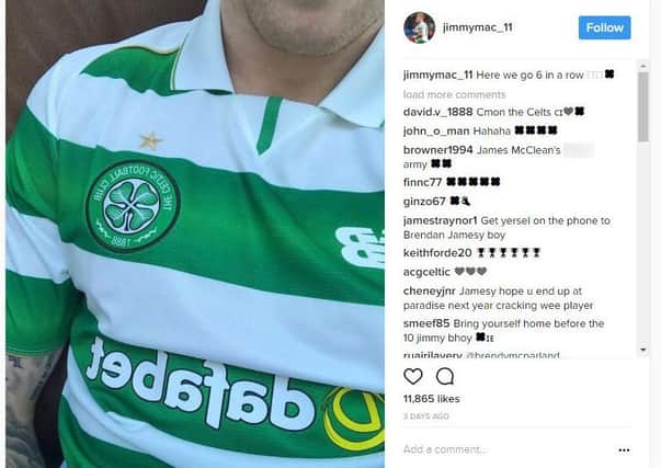 The photo of James McClean wearing a Celtic jersey was shared to Instagram on Sunday.