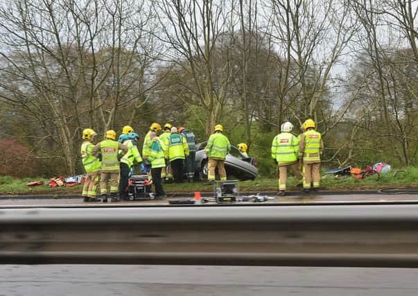 The scene on the M2 near Templepatrick after a car crash. Emergency Services pictured at the scene.
 Picture By: Arthur Allison; Pacemaker.