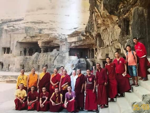 The monks from the Pema Tsal Sakya monastery who are currently in Goa, pictured at te Ajanta Ellora Caves