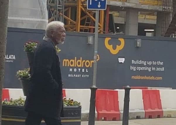 Morgan Freeman pictured walking in Belfast city centre on Thursday. (Photo: Maldron Hotels)