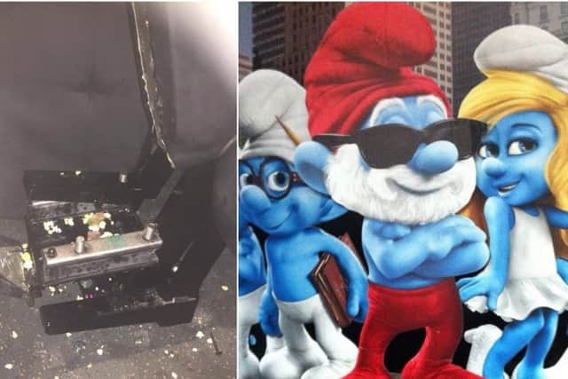 The seat had to be removed at the cinema, where the boy had been watching the Smurfs movie.