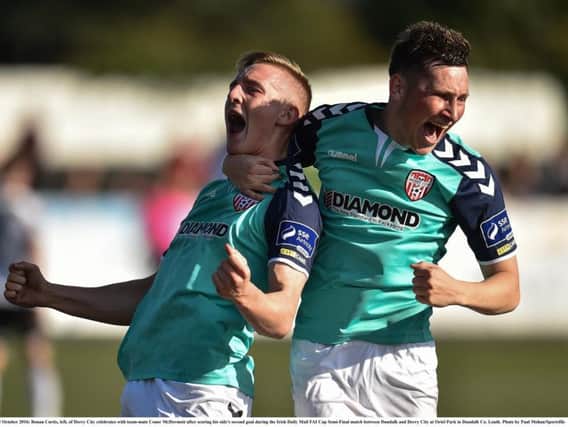 Derry City's Conor McDermott's deflected shot drew the Candy Stripes level in the first half against Sligo Rovers at the Showgrounds.