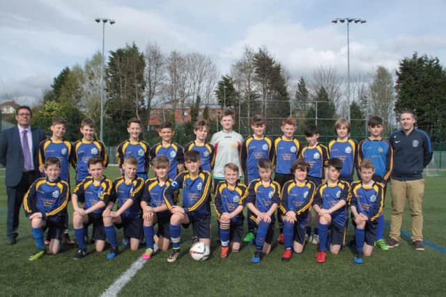 The St Columb's College team who will compete in the Under-12 N. Ireland Schools' Cup Final against Holy Cross in Ballymena Showgrounds