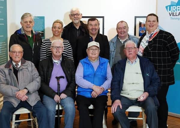 Pictured at the Ulster Museum are the Derry Mens Shed with (second right) Bronagh Cooper who works with the Derrys Men Shed and Pam Gunn from National Museums Northern Ireland. The men were part of a new photographic exhibition, First Choice, curated by five community groups from Belfast and Derry which is now on show in the Belfast Room at the Ulster Museum.27 April 2017 - Picture by Darren Kidd / Press Eye.