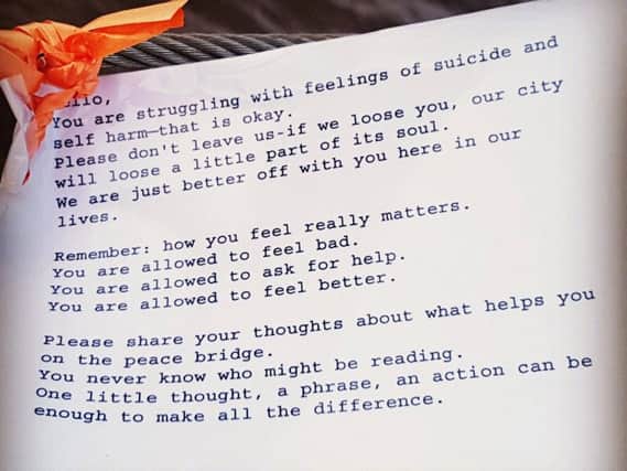 The letter was left on the Peace Bridge.