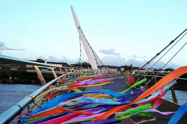 The letter was attached to the Peace Bridge along with hundreds of brightly coloured ribbons.