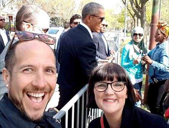 HEY, MR. PRESIDENT! Elaine Forde and friend captured in a selfie with former US president Barack Obama.