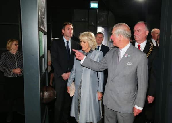 Prince Charles and the Duchess of Cornwall pictured in the Seamus Heaney HomePlace on Tuesday. (Photo: Kelvin Boyce/Presseye)