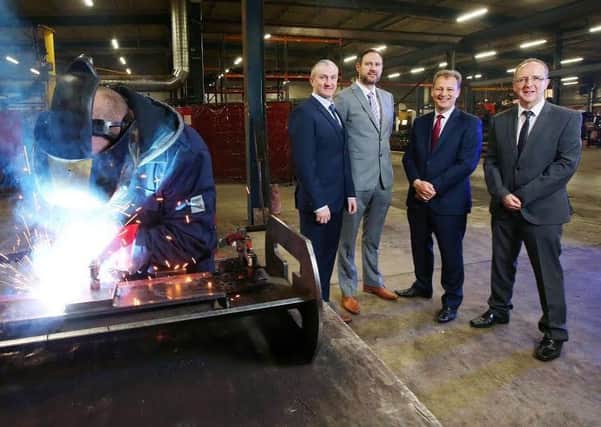 Pictured left to right: Barry O'Neill, Sales Director of GES; John McClenaghan, Managing Director of GES, Invest NIs Executive Director of Business & Sector Development, Jeremy Fitch and Des Gartland, Regional Director of Invest NI.Photo by Kelvin Boyes / Press Eye.