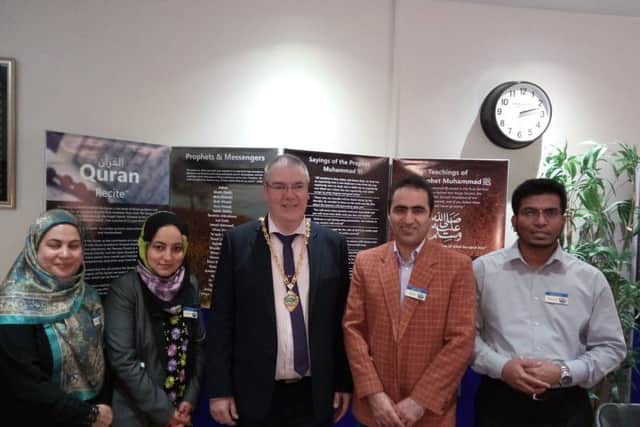 (l-R) Rabia Kar, Fouzia Naz, Deputy Mayor Jim McKeever, Zahid Bahli and Nazmul Hassan gathered at the North West Islamic Centre on Sunday.