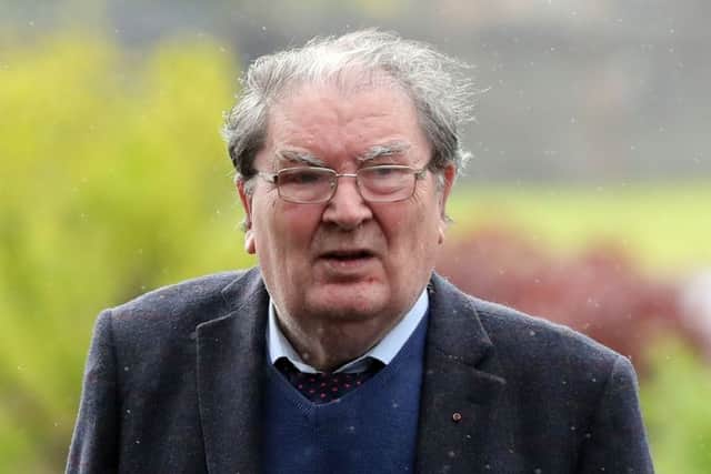 John Hume arrives at St Eugene's Cathedral in Derry for the funeral of Brendan Duddy.