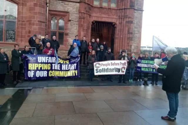 A protest held outside the Guildhall back in February over the threat to Foyle Haven services.