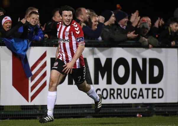 Derry Citys Barry McNamee has scored all six goals this season at Ferris Lane End, at Maginn Park.