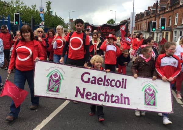Gaelscoil Neachtain representatives at the LÃ¡ Dearg rally. Photo: Gaelscoil Neachtain