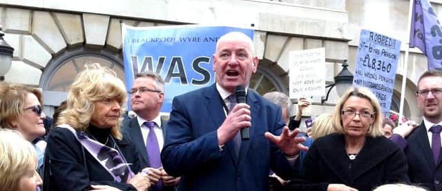 Mark Durkan addresses a WASPI rally in London.