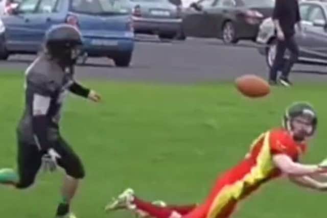 Donegal/Derry Vipers player, Ryan Brolly (right) completes an 'insane' 45 yard pass.