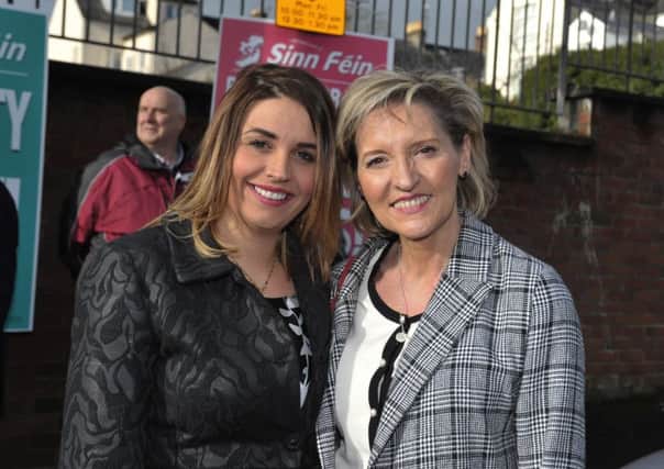 Sinn Fein Foyle constituency candidate Elisha McCallion pictured with Martina Anderson MEP, outside the Model Primary school.  DER0917GS034