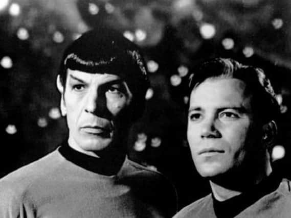 Star Trek characters, Spock (Leonard Nimoy) and Captain Kirk (William Shatner).