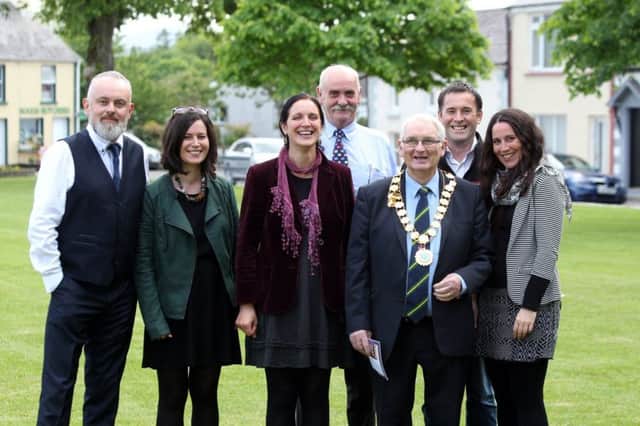 Municipal Area Mayor for  Inishowen, Cllr. Bernard McGuinness  who launched the 2017 Earagail Arts Festival press conference pictured in Malin Town with special guests , The Henry Girls,  Karen, Lorna and Joleen pictured with representatives from Innishowen Motors , Sponsors for the event , Shaun Henry McLaughlin and Pauric Kelly. Pictured with festival director Paul Brown Photo Brian McDaid