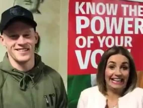 James McClean with Sinn Fein election candidate for Foyle, Elisha McCallion.