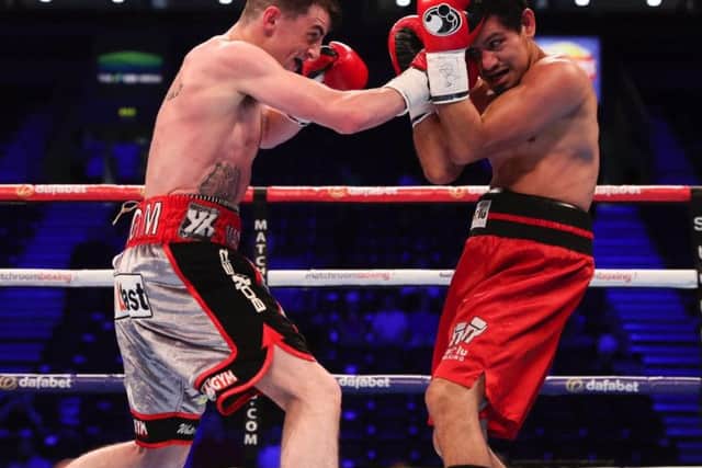 McCullagh applies the pressure on his durable opponent, Aguilar on the Matchroom Sport card.