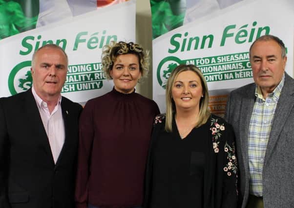 Karen Mullan, who has been selected for co-option for the Assembly to replace Elisha McCallion with Raymond McCartney MLA, Mitchel McLaughlin, and Cliona O'Kane.