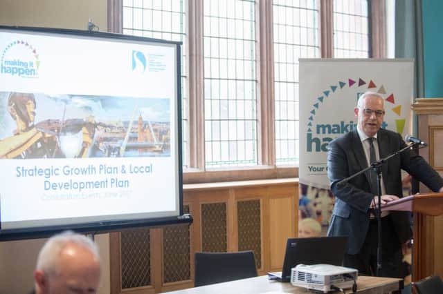 Chief Executive of Derry City and Strabane District Council, John Kelpie, speaking at the first Community Planning consultation meeting in the Guildhall last week. (Photo Martin McKeown)