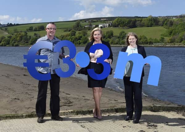 Pictured (l-r) at the announcement of approximately Â¬3.3m worth of funding under the EUs INTERREG VA Programme that is set to help improve the water quality status of Carlingford Lough and Lough Foyle are Paul Kilcoyle from Irish Water, Gina McIntyre Chief Executive Officer of the Special EU Programmes Body (SEUPB) and Sara Venning Chief Executive of Northern Ireland Water. Picture: Michael Cooper.