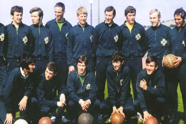 The N. Ireland squad for the 1969 Home Championship. Back, from left, Bobby McGregor (trainer), Sammy Todd, David Craig, Alex Elder, Derek Dougan, Iam McFaul, Terry Neill, Pat Jennings, Dave Clements, Jimmy Nicholson, Martin Harvey, Billy Bingham (manager). Front, George Best, Eric McMordie, Tommy Jackson, Tony ODoherty and Willie Irvine.
