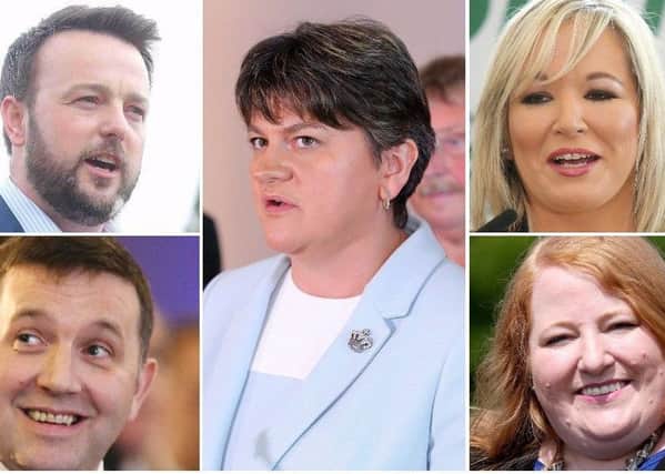 Clockwise from top left: SDLP leader Colum Eastwood, DUP leader Arlene Foster, Sinn Fein leader in the north Michelle O'Neill, Alliance Party leader Naomi Long and UUP leader Robin Swann.