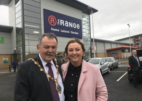 Mayor of Derry City and Strabane District Council MaolÃ­osa McHugh,with Sinn FÃ©in Foyle MLA Karen Mullan at the opening of the new The Range outlet on the Buncrana Road this morning