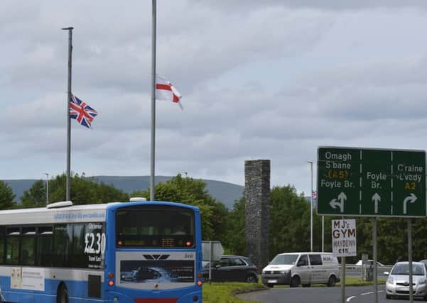 The flags at Caw Roundabout on Monday afternoon. DER2717GS003