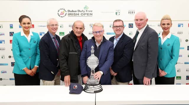 Pictured at the announcement of the Dubai Duty Free Irish Open 2018 Hosted by the Rory Foundation are John Tracey - Chief Executive of Sport Ireland, Colm McLoughlin - Executive Vice Chairman and CEO of  Dubai Duty Free, Keith Pelley - Chief Executive of the European Tour, Barry Funston - Chief Executive of the Rory Foundation and John Farren - General Manager Ballyliffin Golf Club.