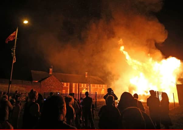 A bonfire at Ravenscroft Avenue in Belfast is lit  of Eleventh Night. (PA Wire)