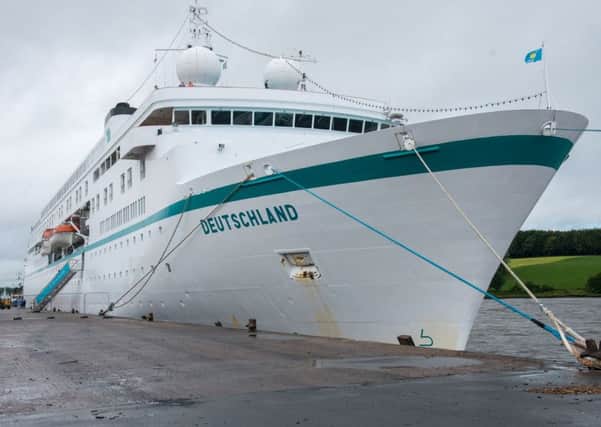 The cruise ship Deutschland which arrived at Lisahally on Friday with over 500 passengers on board as part of a ten day cruise. Picture Martin McKeown. Inpresspics.com. 21.07.17