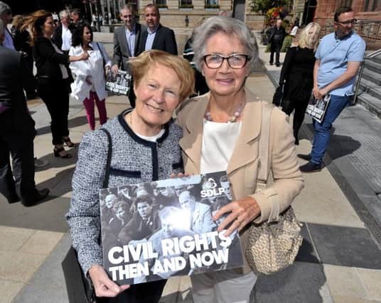 Newly appointed Chairperson of the SDLPs Civil Rights Commemoration Committee, BrÃ­d Rodgers ,  pictured with Pat Hume at the official announcement at the Guildhall yesterday. DER3017GS046