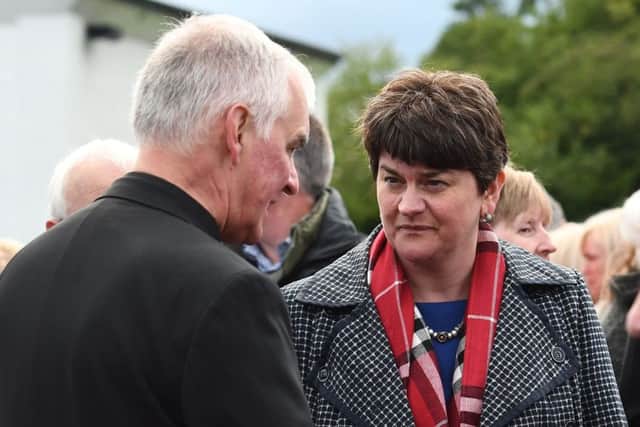PACEMAKER BELFAST  31/07/2017
DUP Leader Arlene Foster during A memorial service to mark the 45th Anniversary of the Claudy Bomb,   SEFF assisted the families in organising an open air Service of Remembrance and Thanksgiving on Monday Evening  in Claudy.
Photo Colm Lenaghan/Pacemaker Press